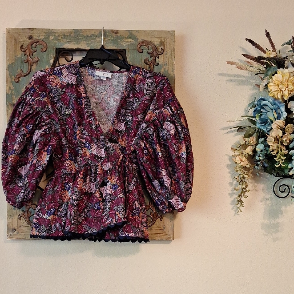 Kika Vargas Multicolor Floral Puff Sleeve Blouse. NWOT Size M - Picture 5 of 10